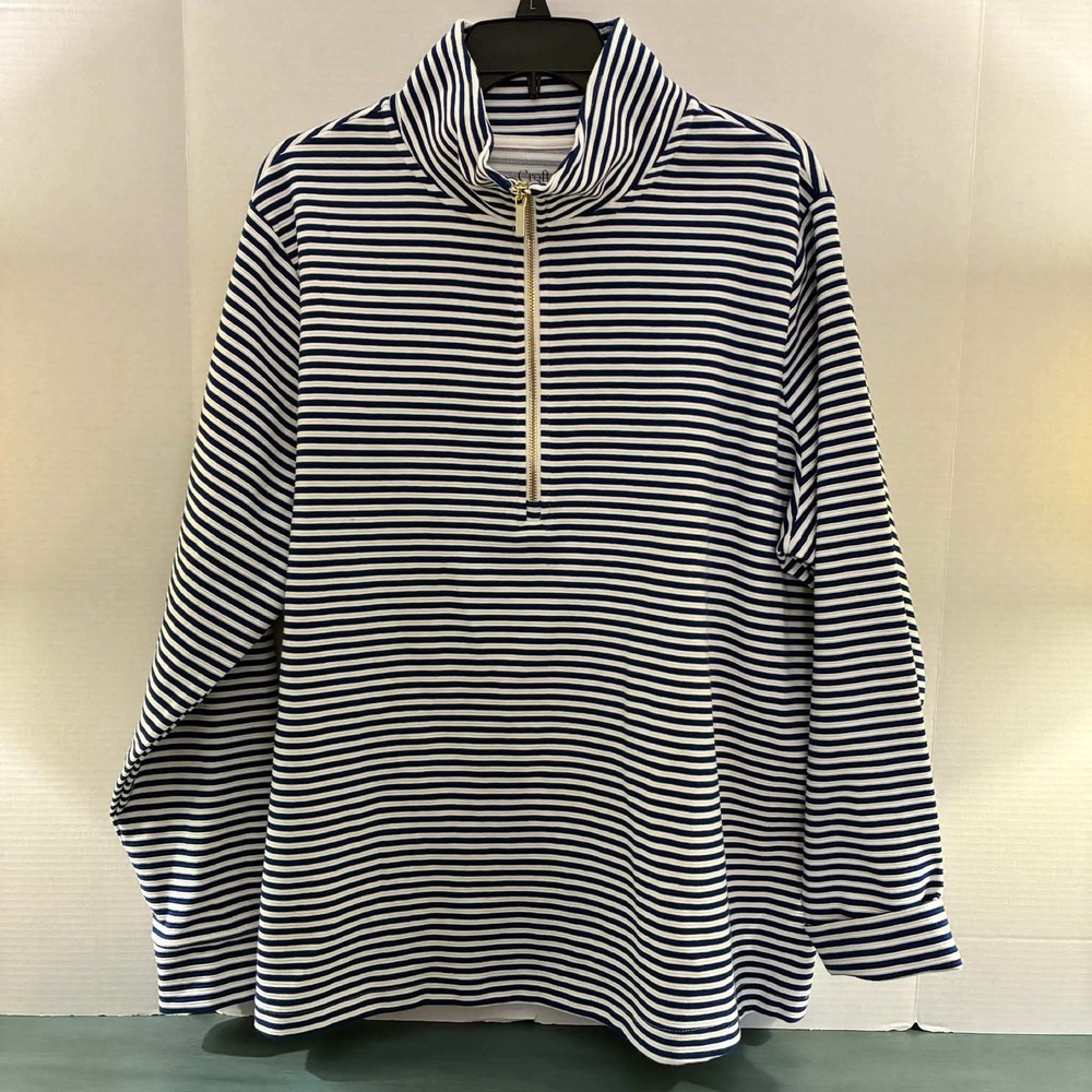 Croft & Barrow Pullover Womens 1X Blue White Striped Quarter Zip Neck Sweater